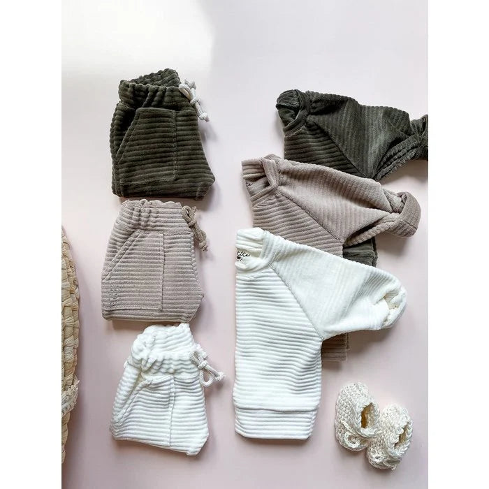 Sweater geribbeld ivoor-greigebeige-rozemarijngroen