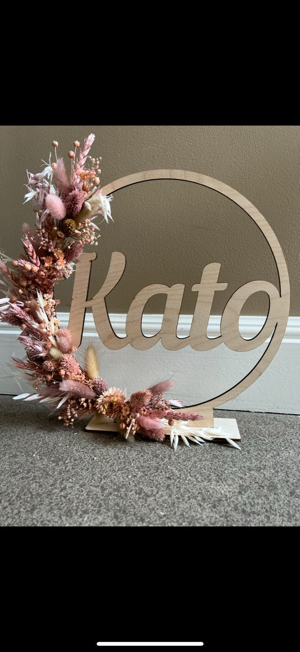 Flowerhoop met droogbloemen naar keuze - gepersonaliseerd met naam